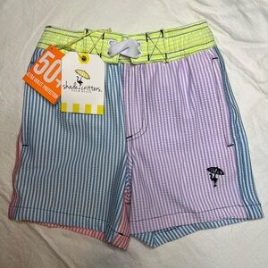 NWT Shade Critters Seersucker Colorblock Swim Trunks Baby Boy 12-18 Months